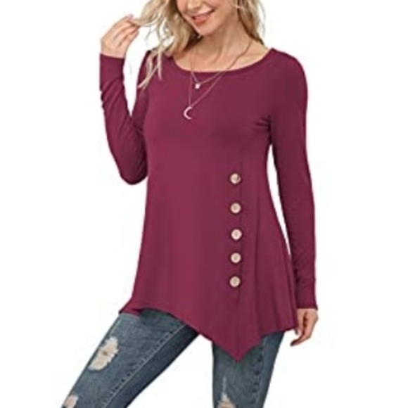 ❤️‍🔥$5~ VIISHOW Long Sleeve Scoop Neck Button Side Tunic Top Blouse - Picture 6 of 6